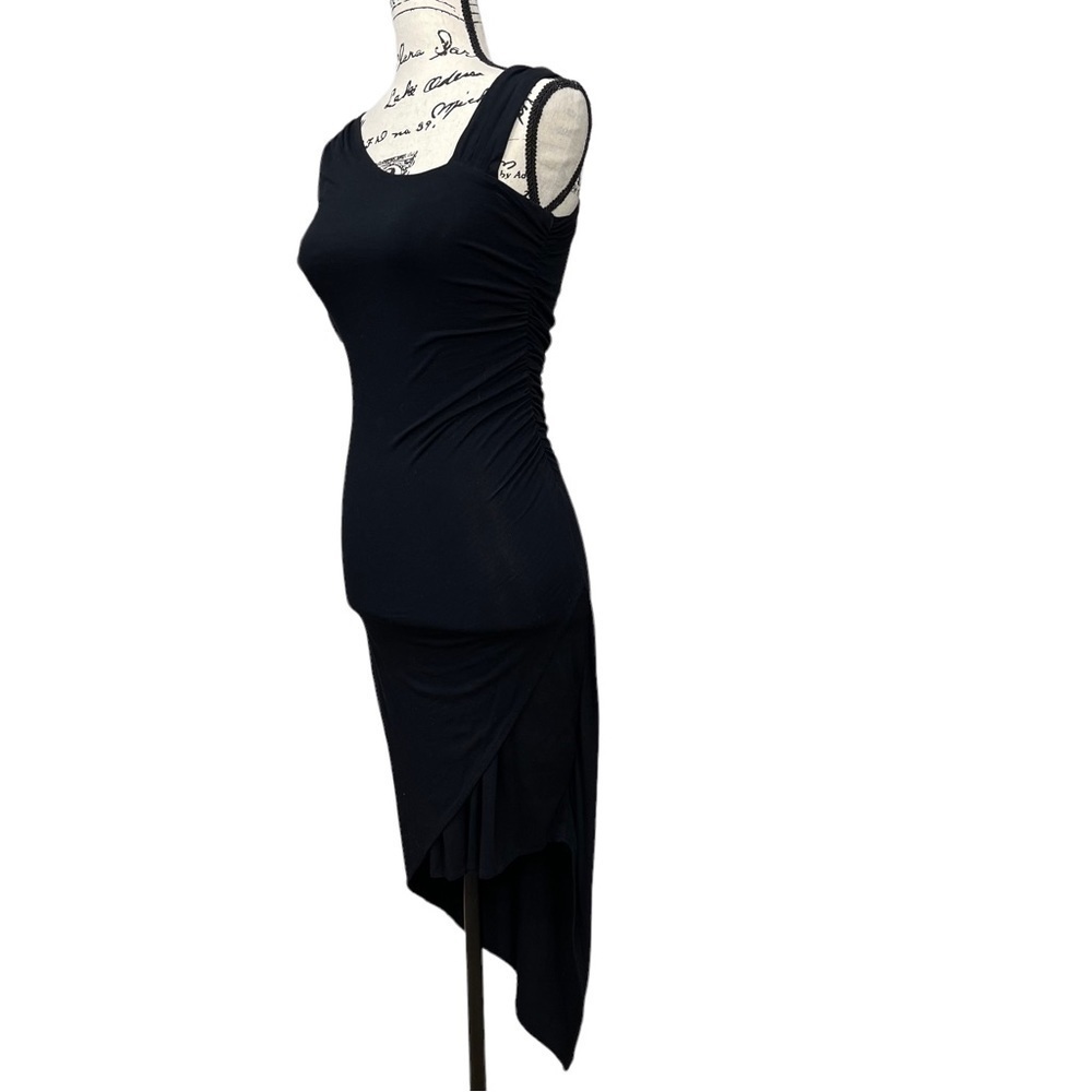 Bebe LBD One Shoulder Sexy Bodycon Asymmetrical Dress Size XS in Black - Picture 3 of 11